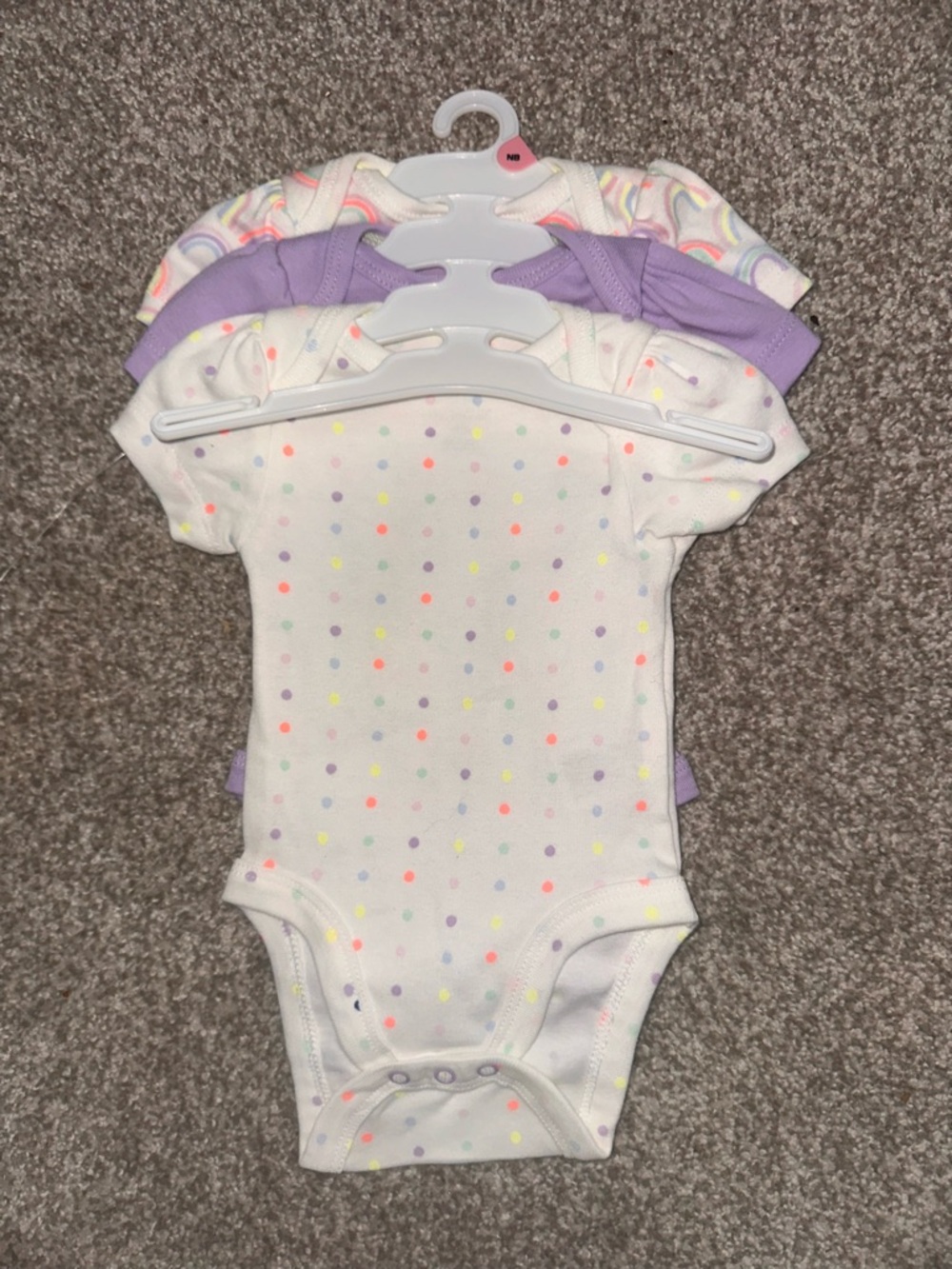 Cloud Island Baby Girl Bodysuit Set NB Newborn 3 Pack Rainbow Purple Onesies